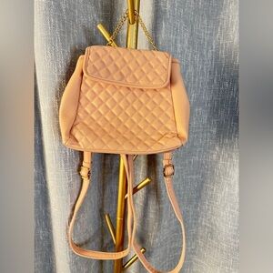 Blush Pink Square Quilted Convertible Backpack Purse with gold hardware